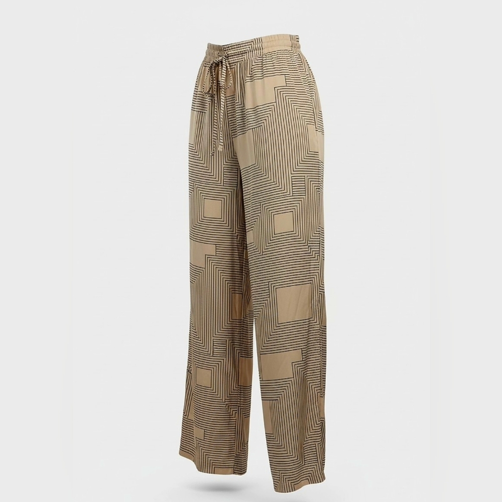 Women's Beige Plaid Wide-Leg Pants